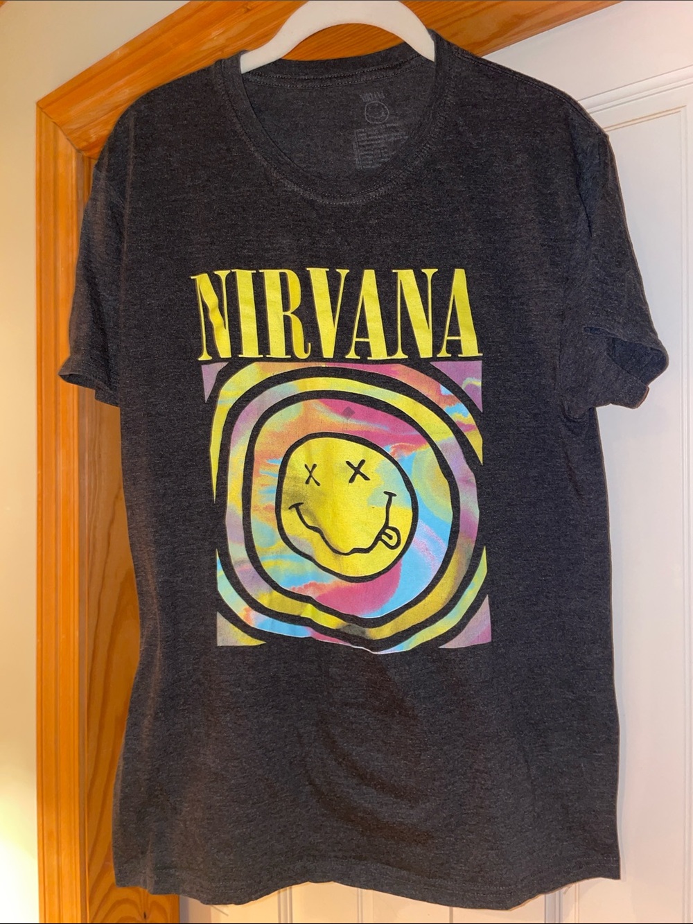 NIRVANA Black Tie-Dye Smiley Logo Tee Size L